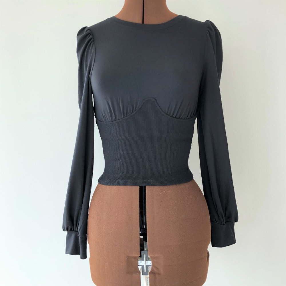 Black Crop Top with Under Bust Stitching